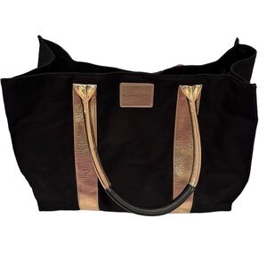 Victoria’s Secret tote bag, black structured fabric with gold detail.